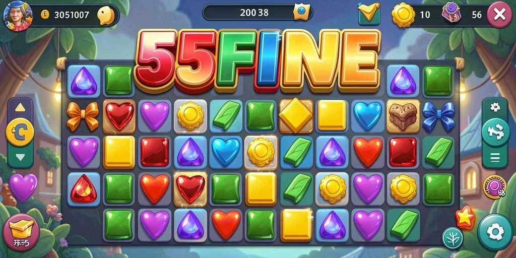 Screenshot 55FIVE menampilkan gameplay seru dari permainan Match-3.