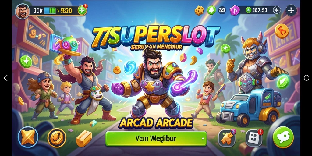 Screenshot gameplay 77SUPERSLOT yang menampilkan permainan slot Arcade yang seru.
