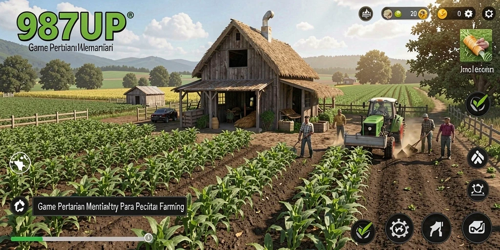 Tampilan gameplay <strong>987UP</strong> yang menggembirakan saat bertani secara virtual.