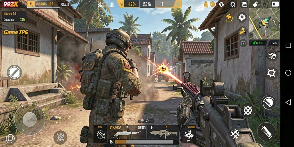 Screenshot gameplay 99ZK yang menampilkan aksi seru dalam pertempuran TPS.