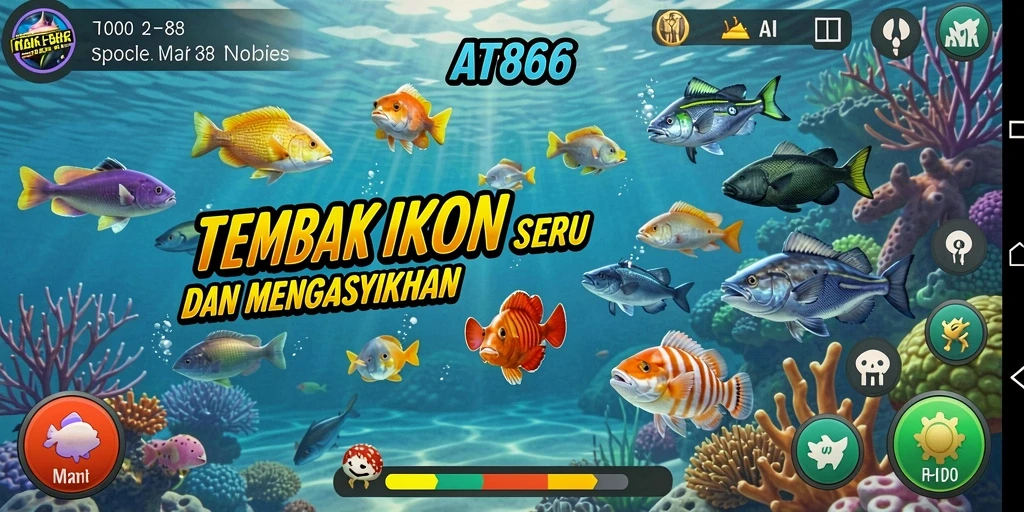 Tampilan gameplay AT866 dengan aksi menembak ikan yang seru.