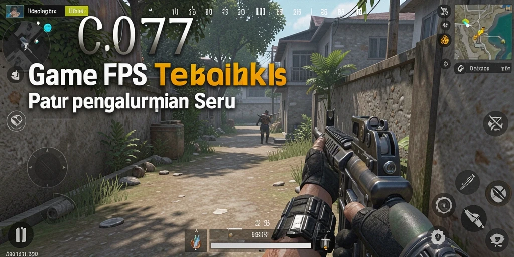 Screenshot utama gameplay C0077 yang menunjukkan aksi tembak-menembak.