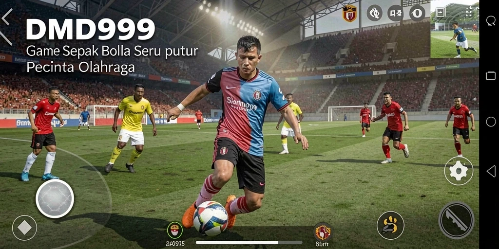 Screenshot DMD999 menampilkan aksi seru permainan sepak bola yang menegangkan.