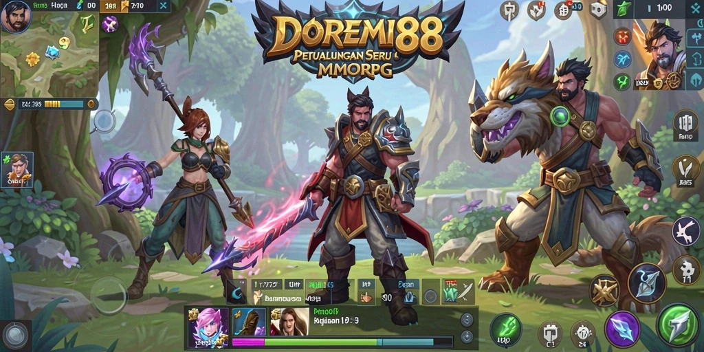 Tampilan gameplay DOREMI88 menunjukkan pertarungan epik di dunia yang luas.