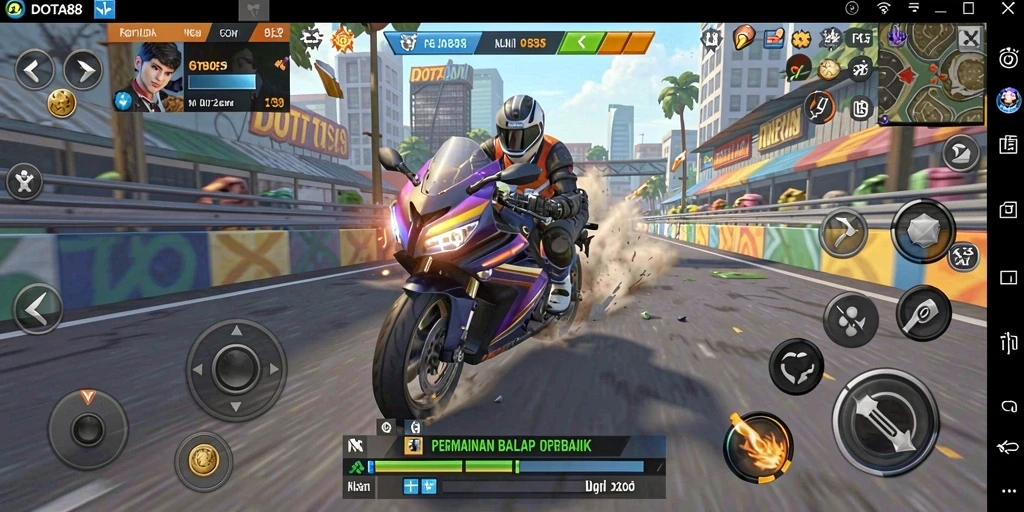 Tampilan gameplay DOTA88 dengan aksi balap motor yang seru dan mendebarkan.