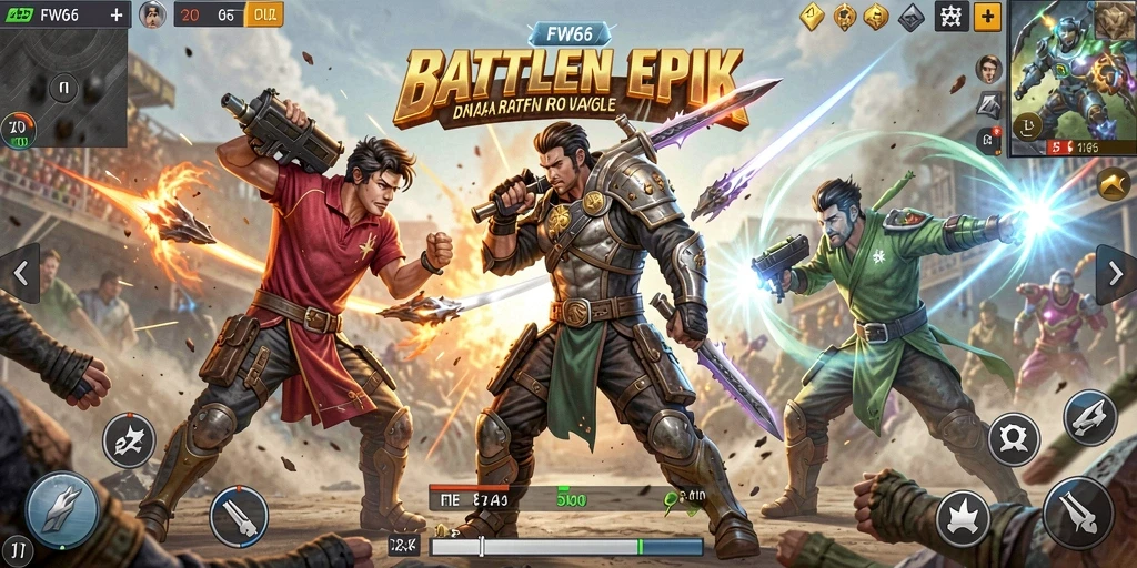 Visual gameplay seru dari FW66, pertarungan Battle Royale yang mendebarkan.