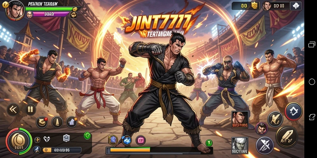 Screenshot gameplay JNT777 menampilkan aksi pertarungan intens.