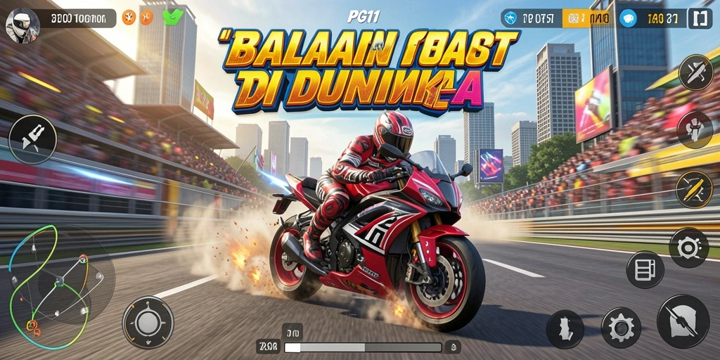 Screenshot dari gameplay PG11 dengan motor racing yang mendebarkan.