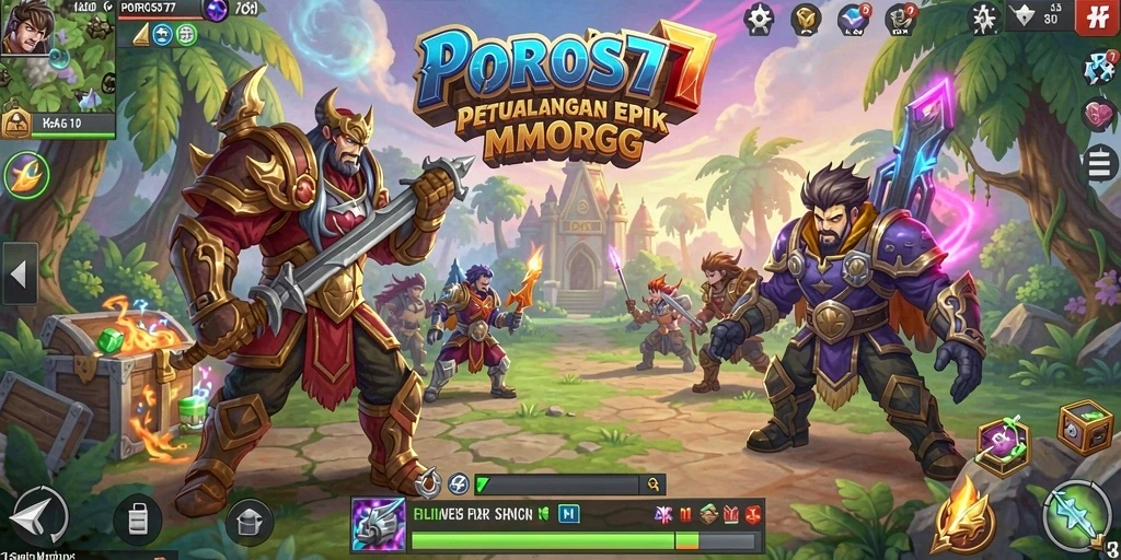 Tampilan gameplay menarik di dunia fantasi POROS77.