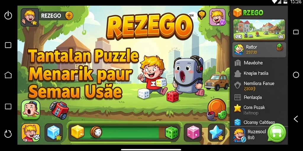 Screenshot gameplay REZEGO menampilkan teka-teki yang menarik dan penuh warna.