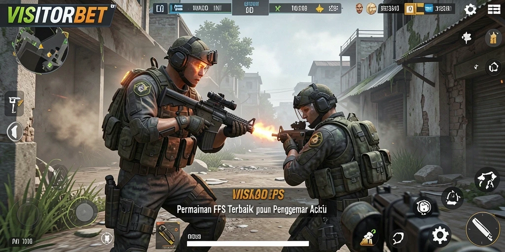 Tangkapan layar gameplay VISITORBET menampilkan pertempuran FPS yang mendebarkan.